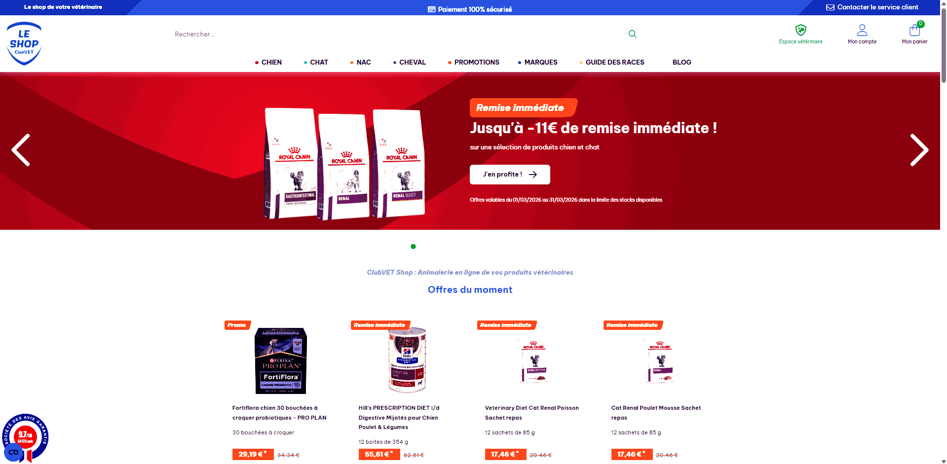 photo de la plateforme en ligne de produits vétérinaires ClubVetShop